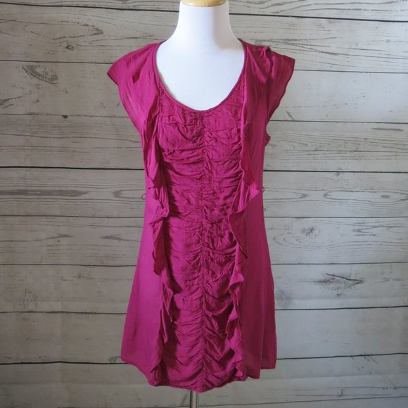 Odille Anthropologie Side Zip Cap Sleeve Ruched Ruffle Top Blouse - Size 2 - Picture 1 of 5